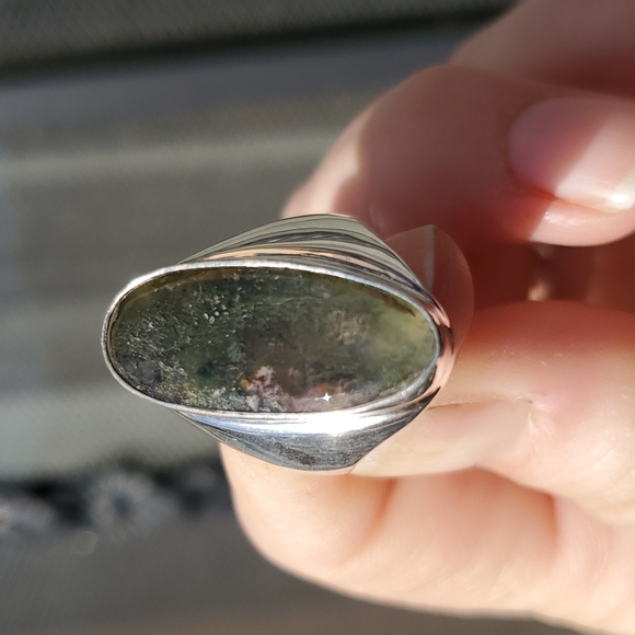 New Men's Indian Moss Agate 925 Silver Ring. - Picture 12 of 13